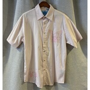 Danesi Pink Embroidered Pearl Snap Button‎ Up Short Sleeve Western Mens Size L